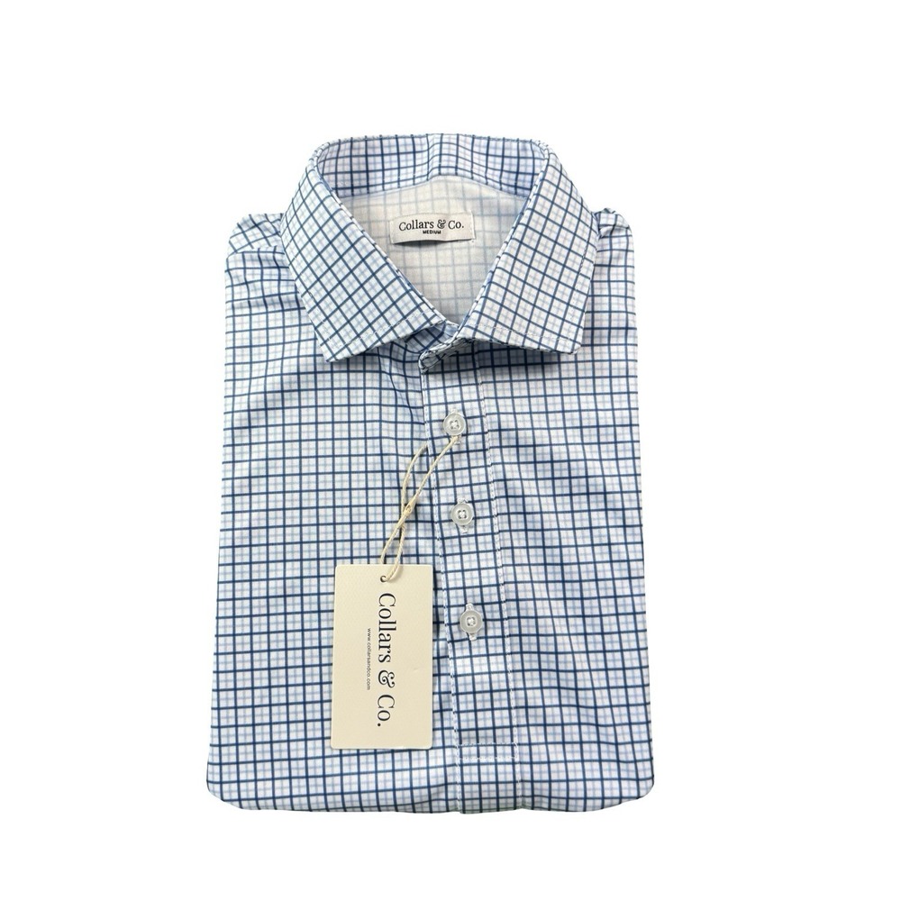 Collars & Co. White Blue Checked Men's Dress Collar Polo Size M NWT